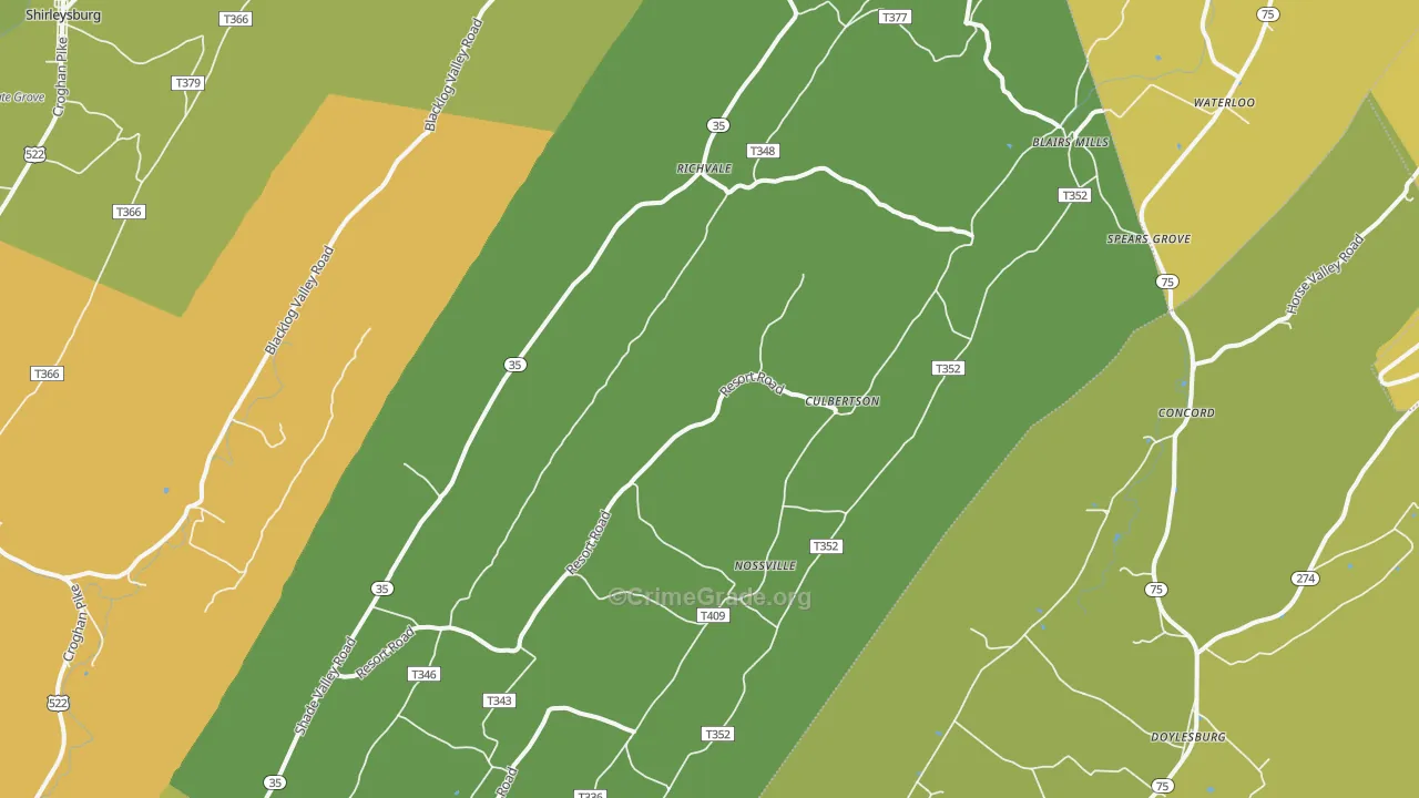 Blairs Mills, PA Map of Burglary Rates