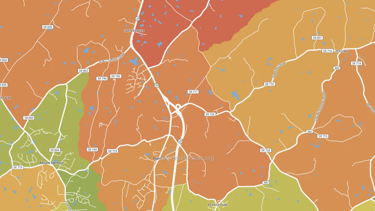 Blairs, VA Map of Burglary Rates