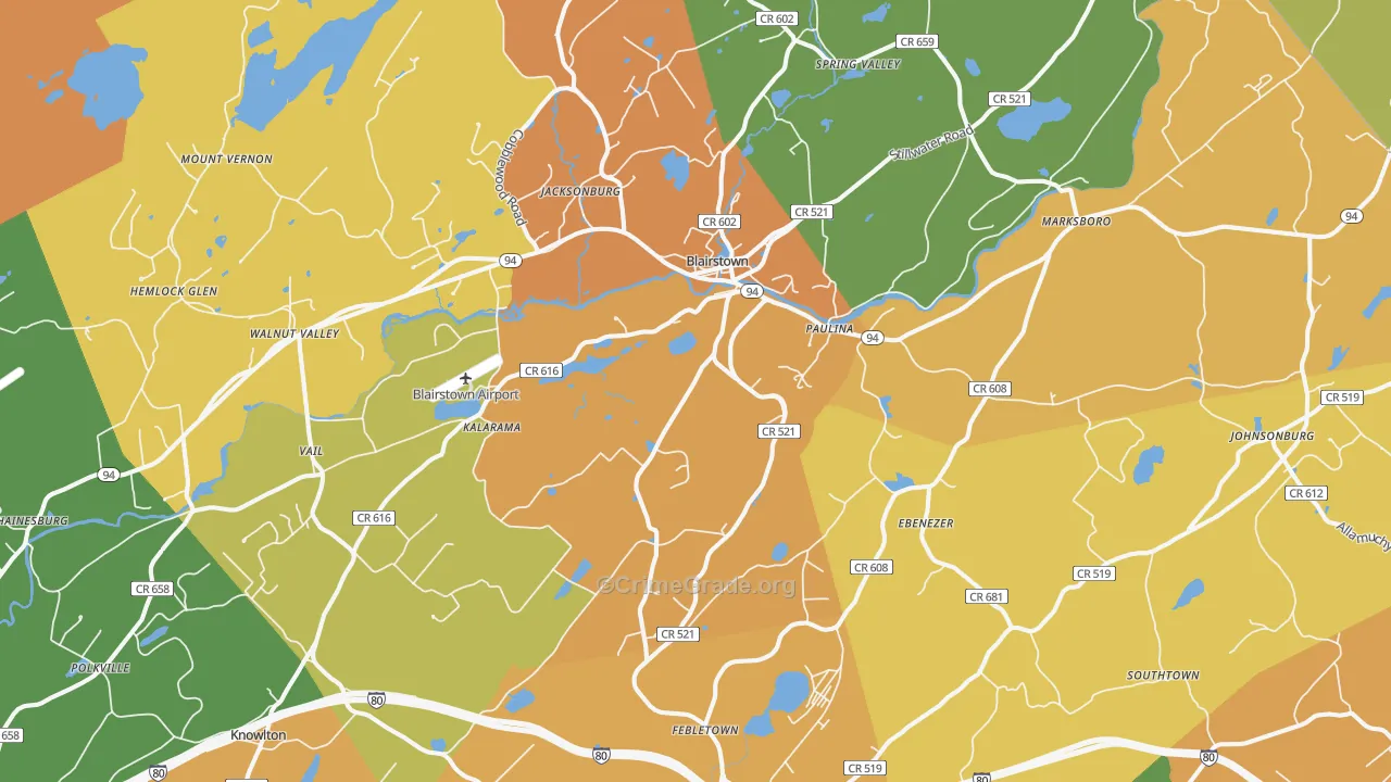 Blairstown, NJ Map of Burglary Rates