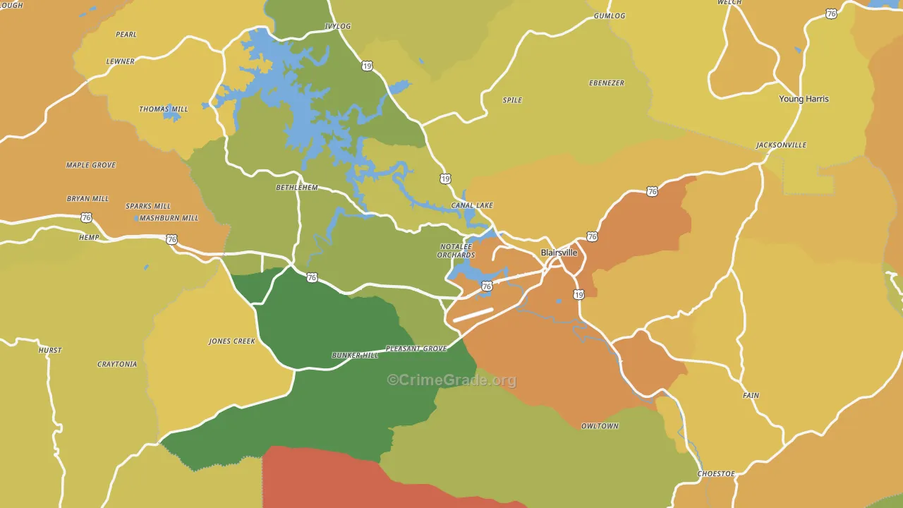 Blairsville, GA Map of Burglary Rates