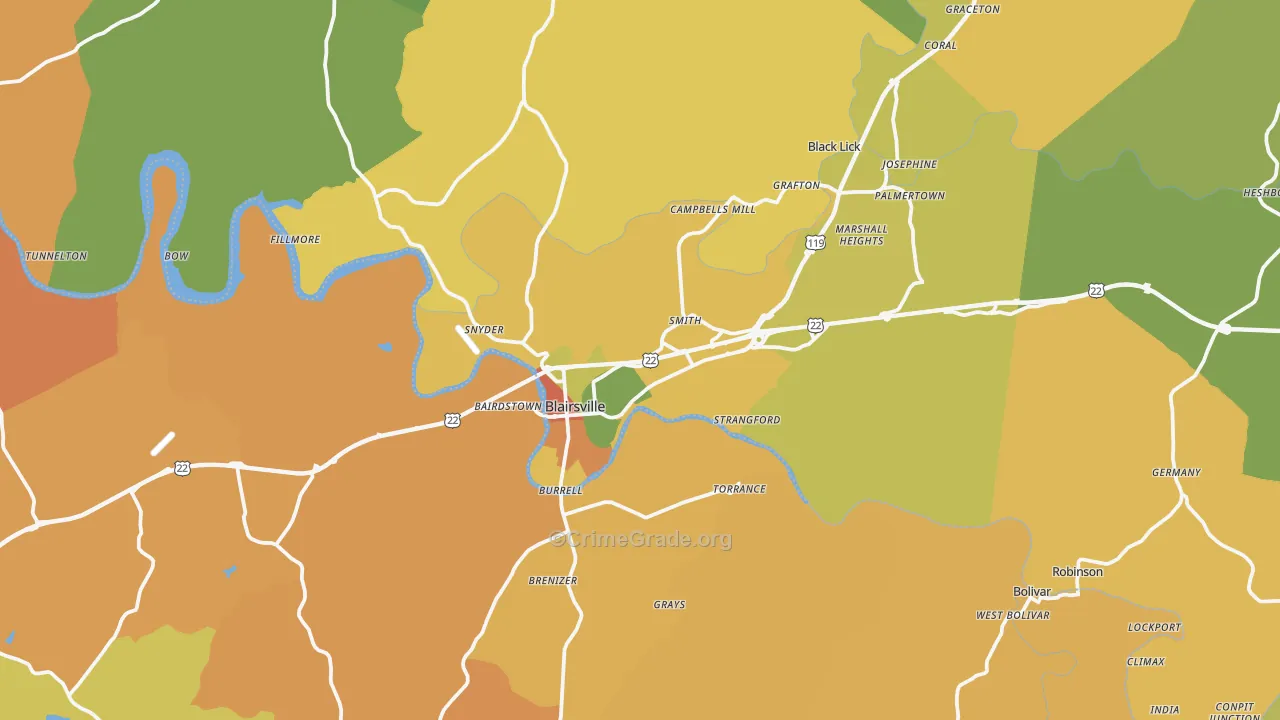 Blairsville, PA Map of Burglary Rates