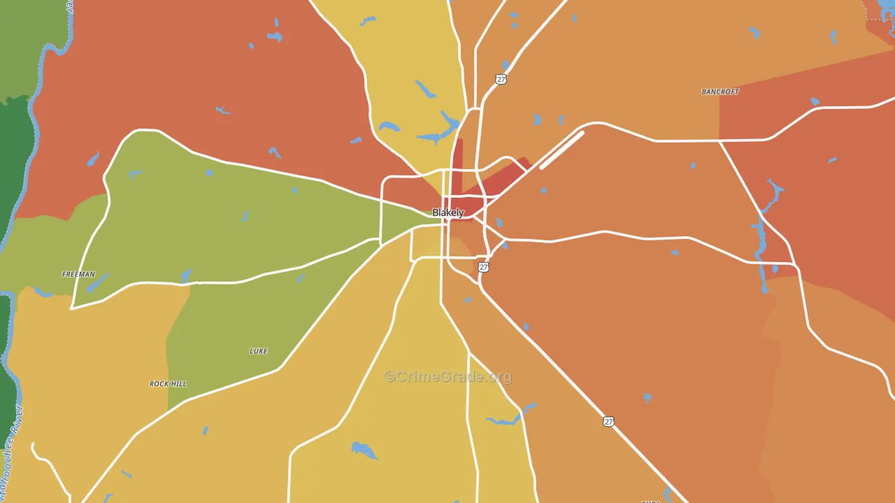 Blakely, GA Map of Burglary Rates