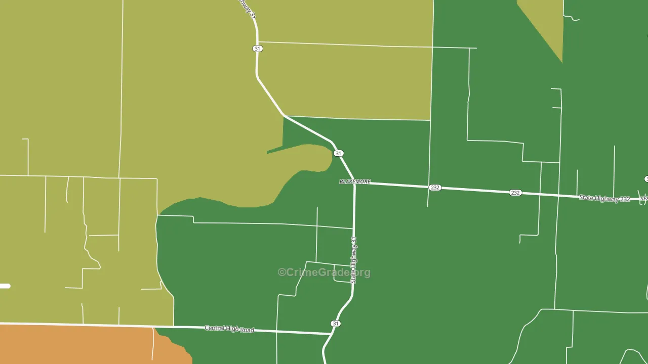 Blakemore, AR Map of Burglary Rates