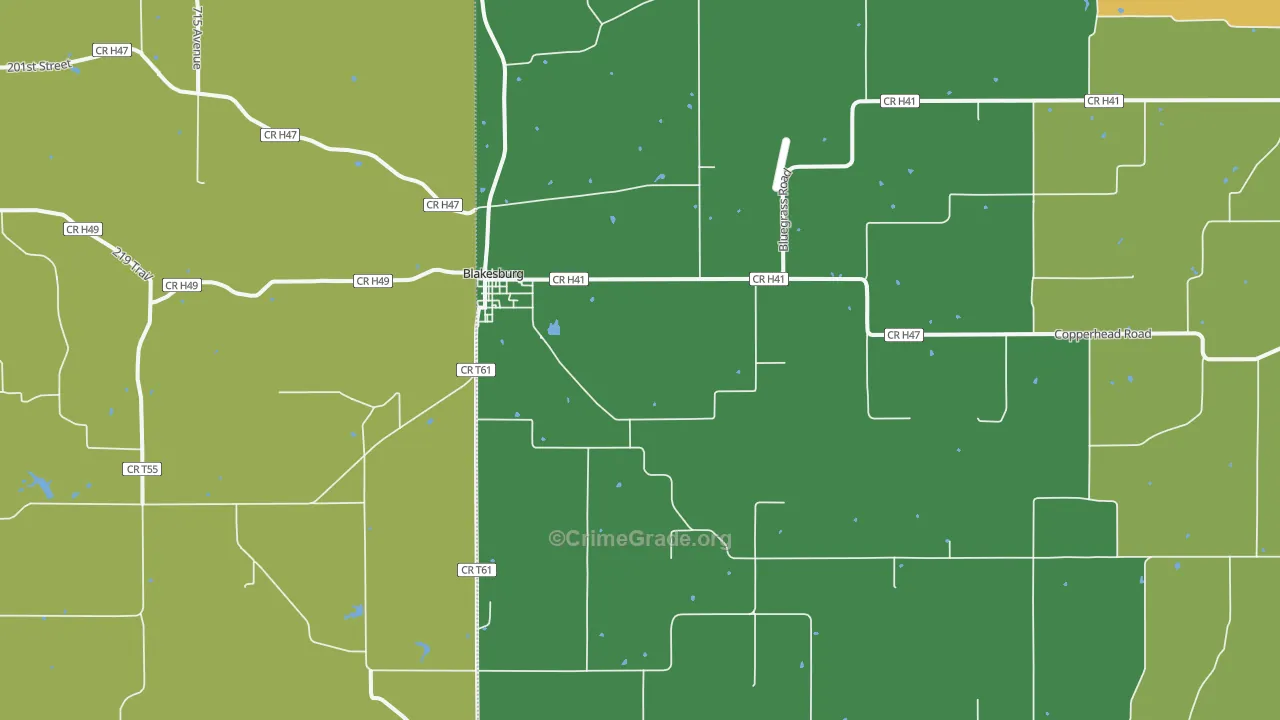 Blakesburg, IA Map of Burglary Rates