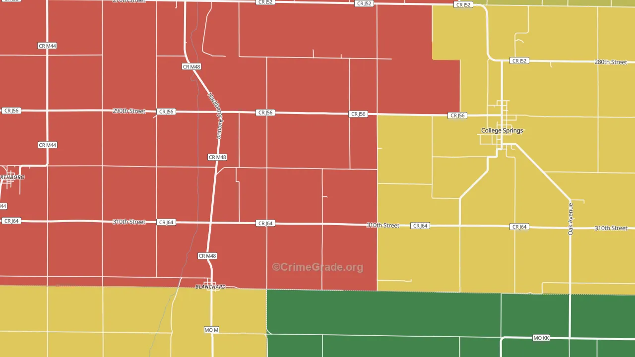 Blanchard, IA Map of Burglary Rates