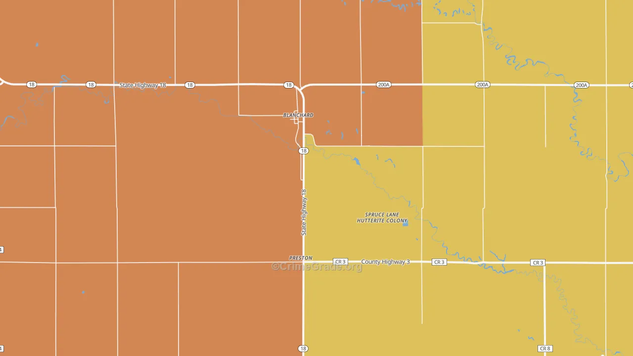 Blanchard, ND Map of Burglary Rates