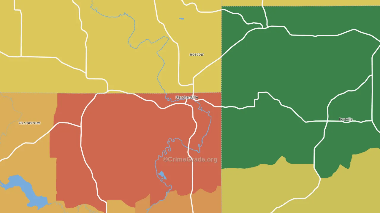 Blanchardville, WI Map of Burglary Rates