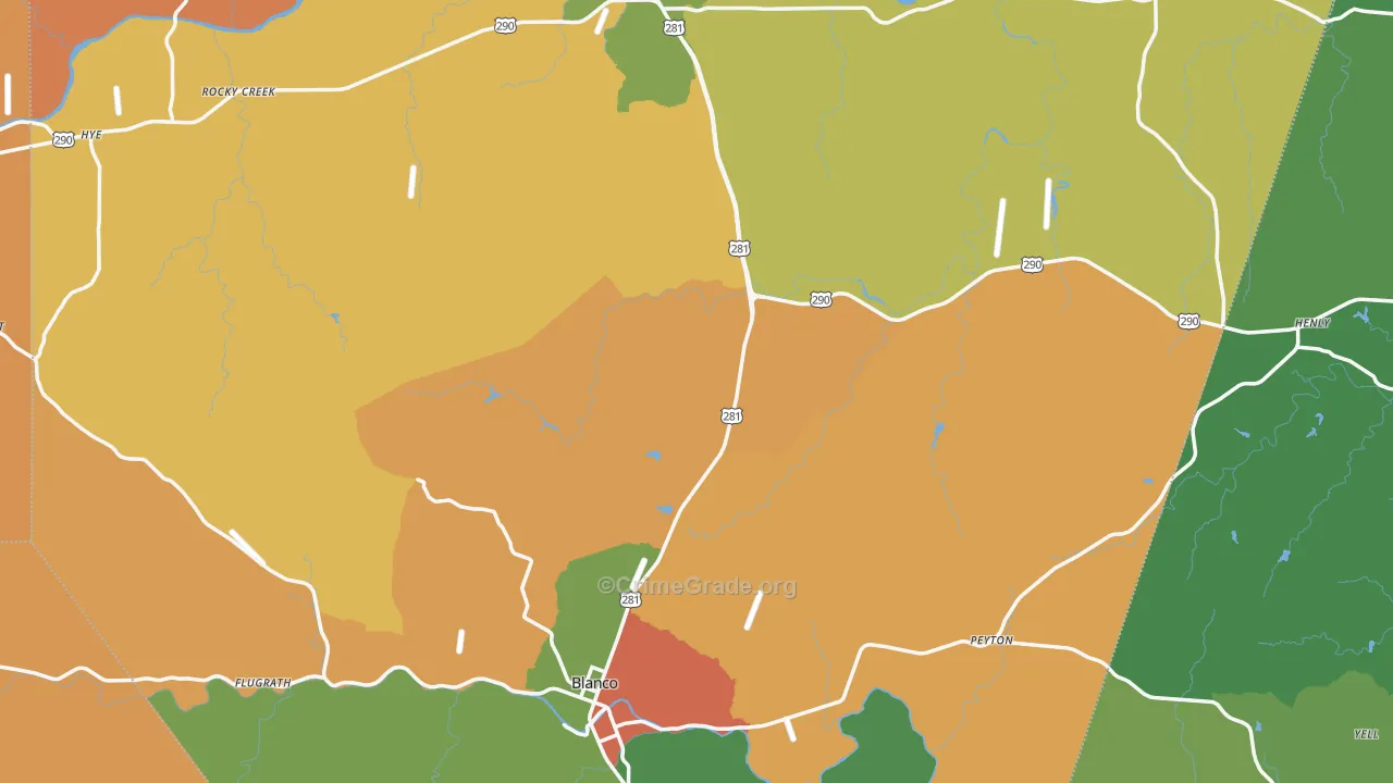 Blanco County, TX Map of Burglary Rates