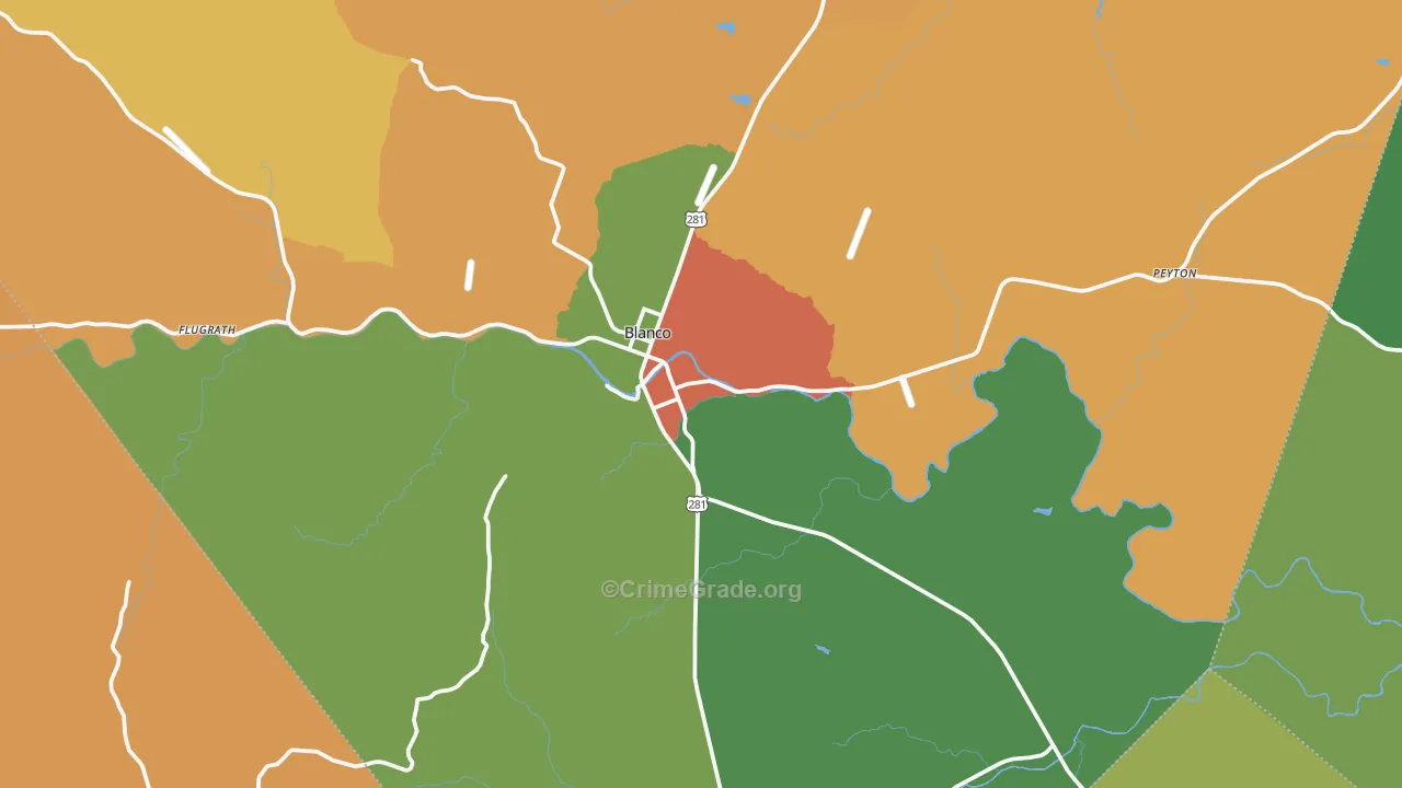 Blanco, TX Map of Burglary Rates