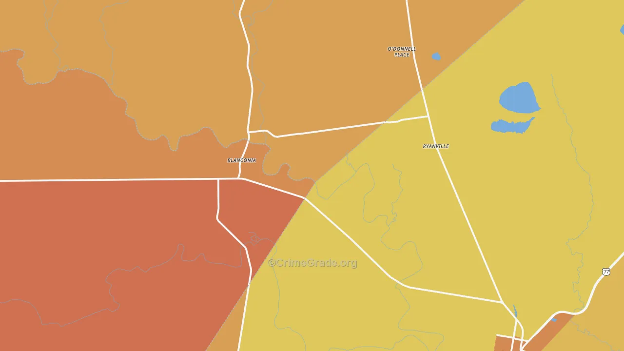 Blanconia, TX Map of Burglary Rates