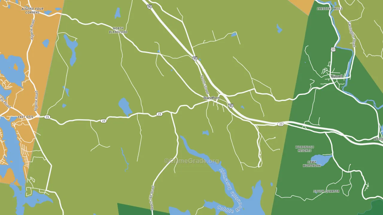 Blandford, MA Map of Burglary Rates