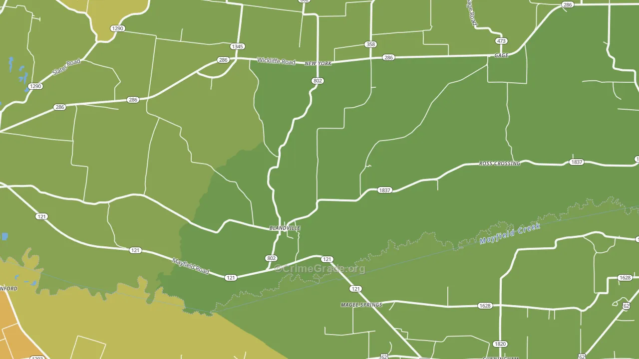 Blandville, KY Map of Burglary Rates