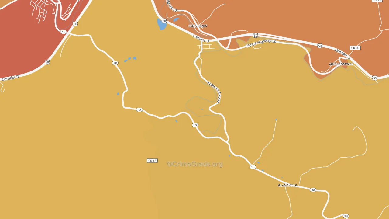 Blandville, WV Map of Burglary Rates
