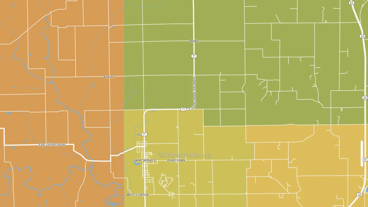 Blanford, IN Map of Burglary Rates