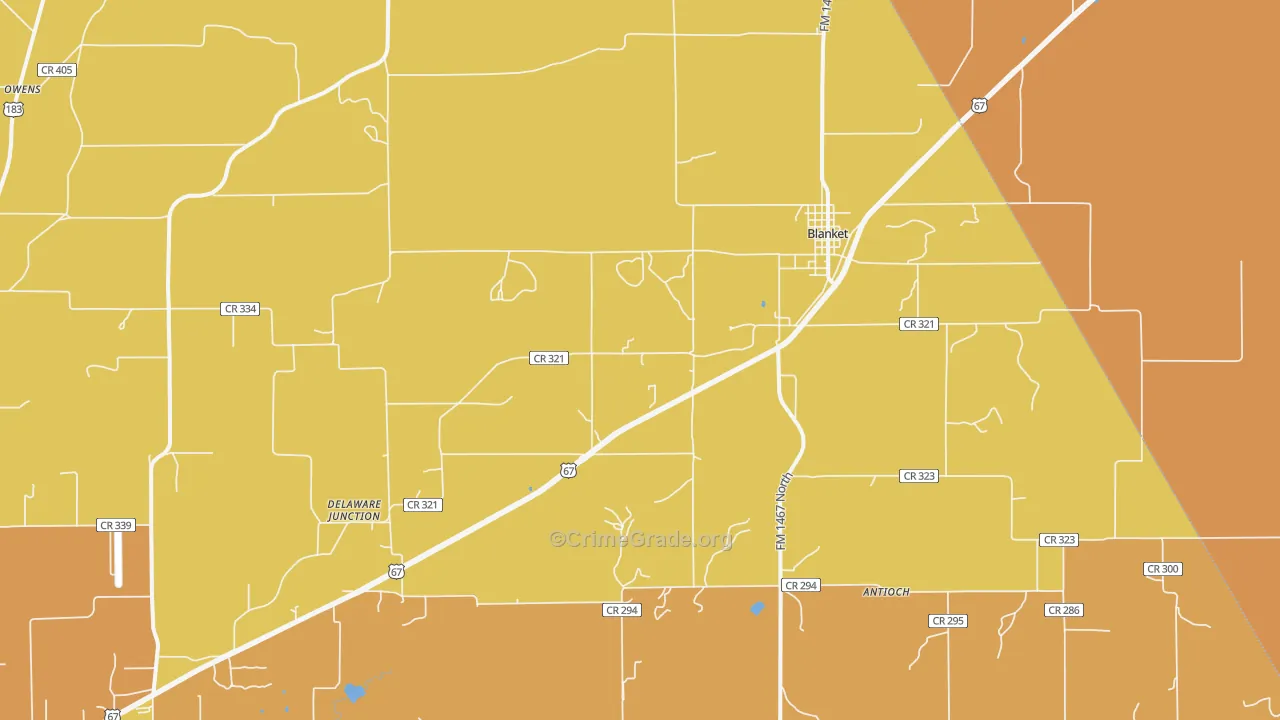 Blanket, TX Map of Burglary Rates