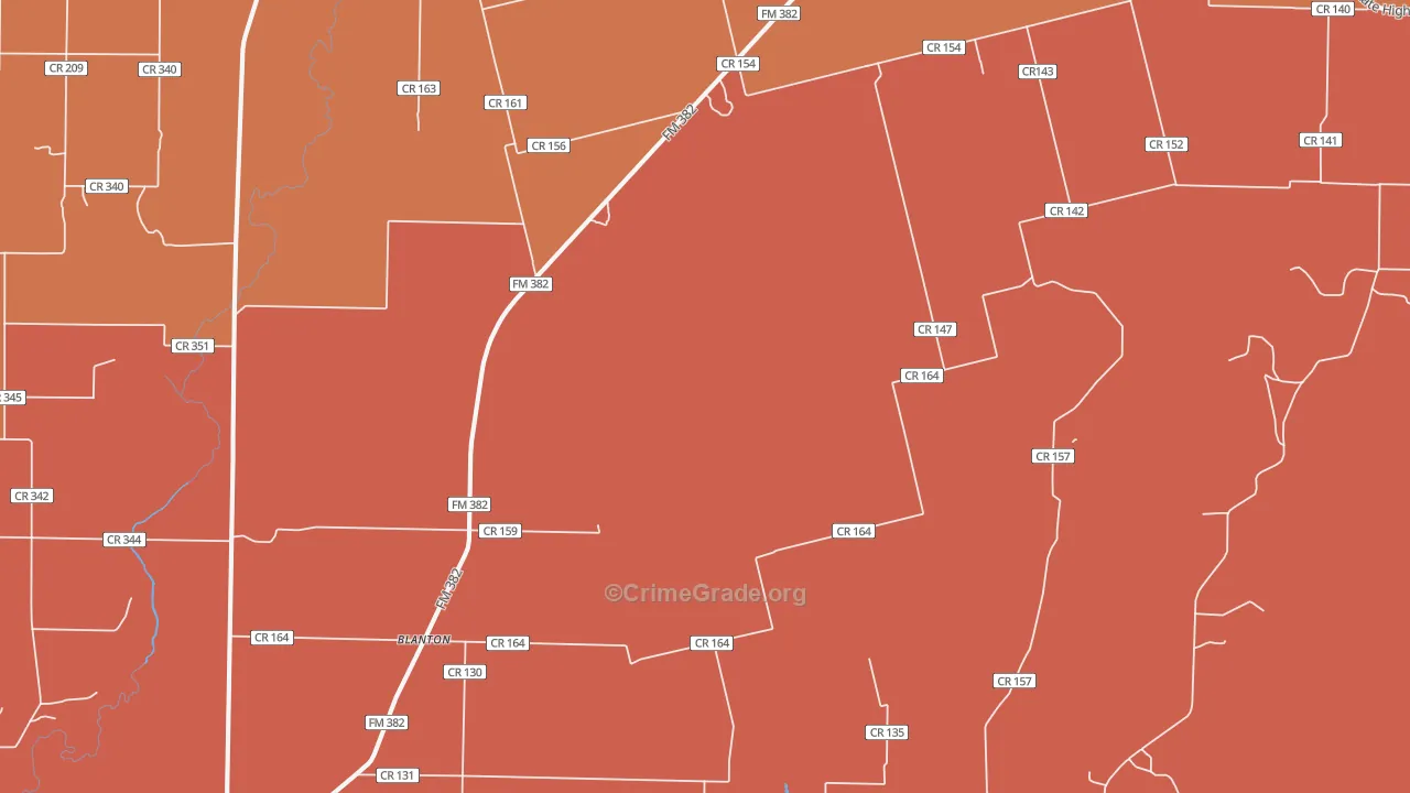 Blanton, TX Map of Burglary Rates