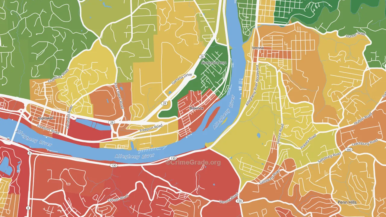 Blawnox, PA Map of Burglary Rates