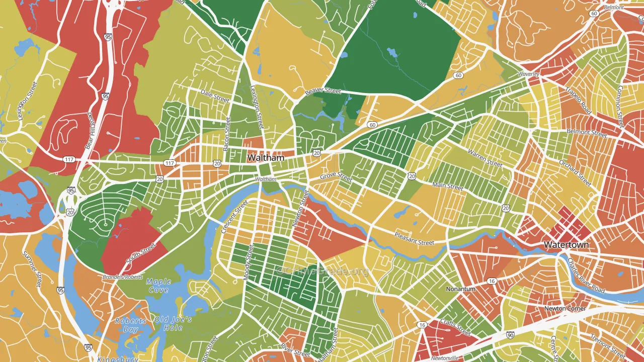 Bleachery, Waltham, MA Map of Burglary Rates