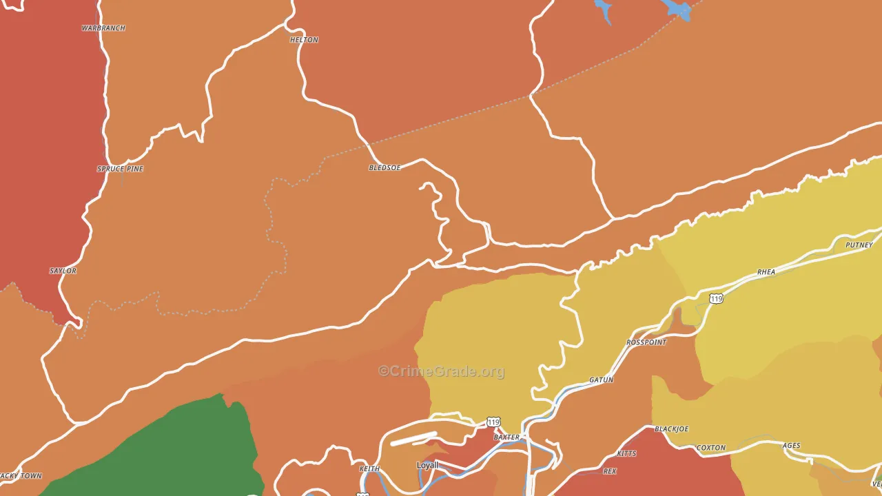 Bledsoe, KY Map of Burglary Rates