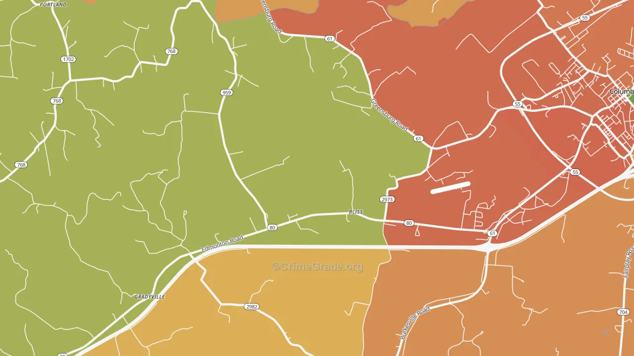 Bliss, KY Map of Burglary Rates