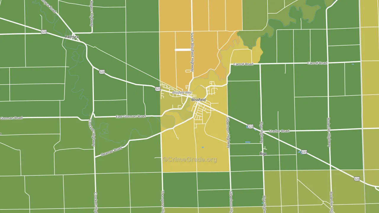 Blissfield, MI Map of Burglary Rates