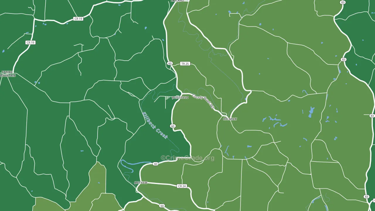 Blissfield, OH Map of Burglary Rates