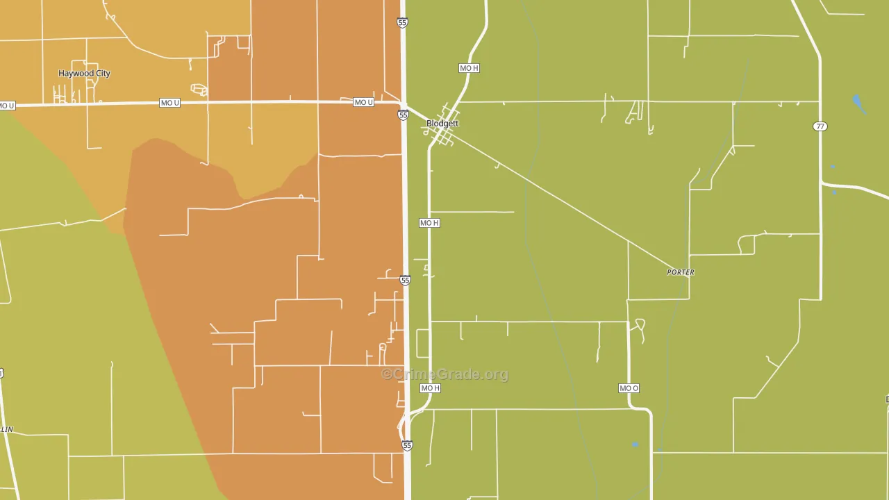 Blodgett, MO Map of Burglary Rates