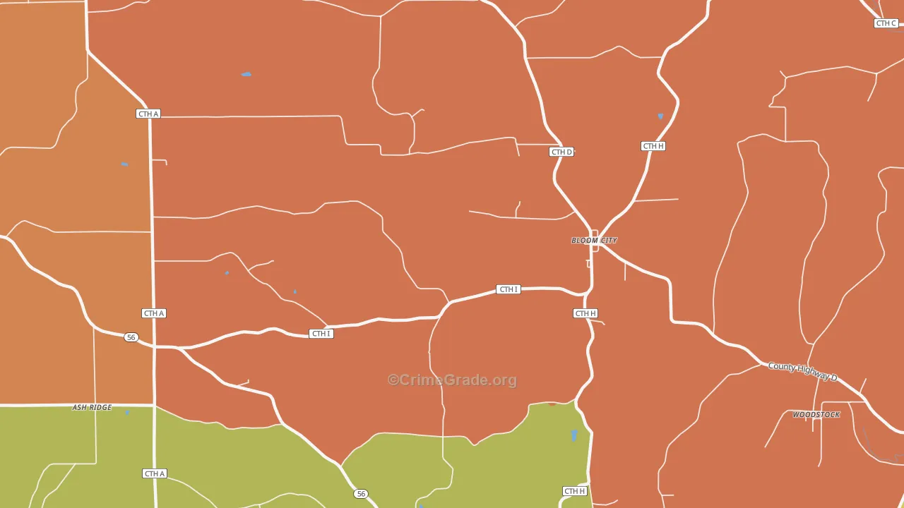 Bloom City, WI Map of Burglary Rates