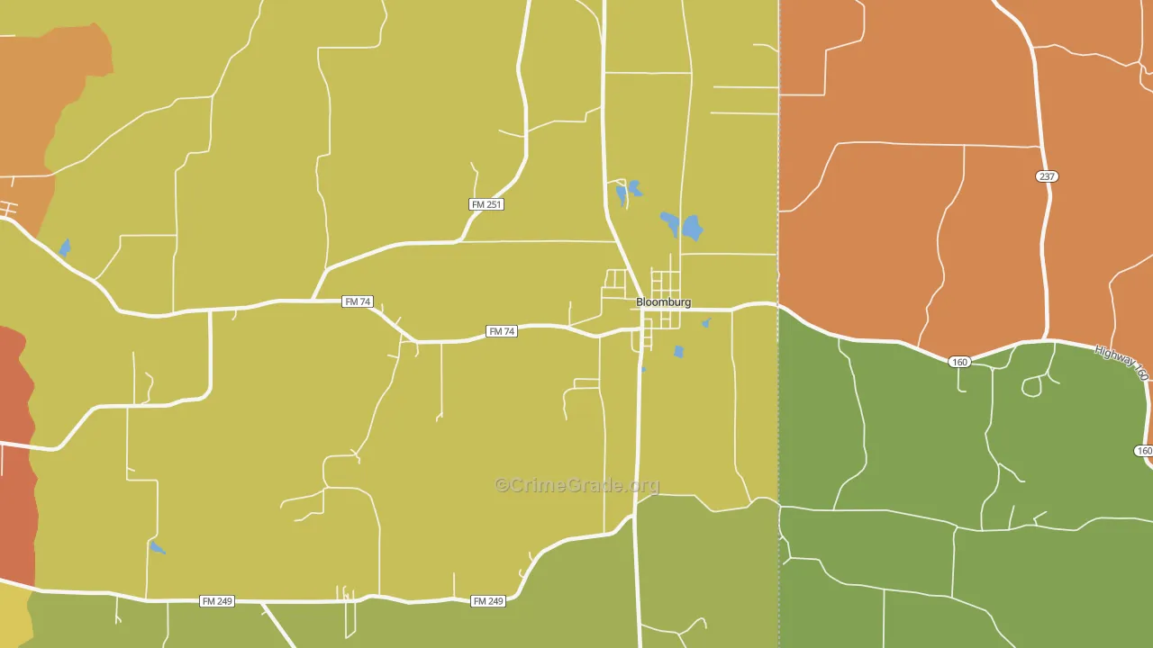 Bloomburg, TX Map of Burglary Rates