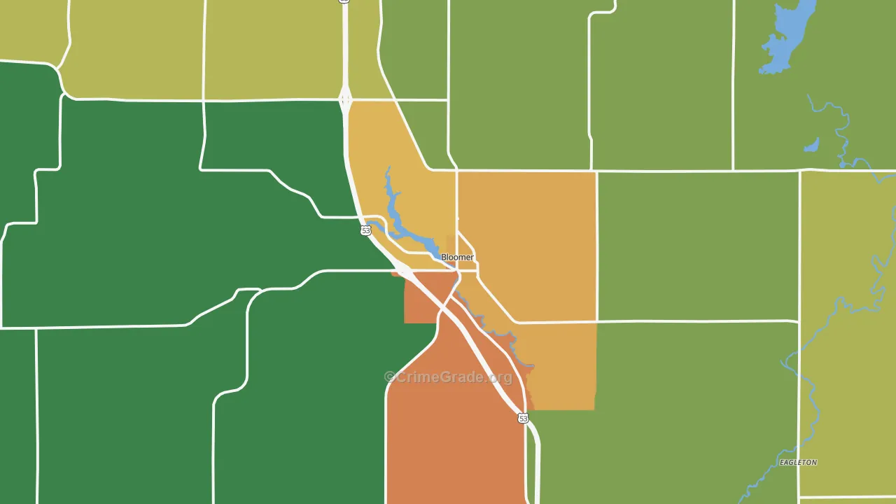 Bloomer, WI Map of Burglary Rates