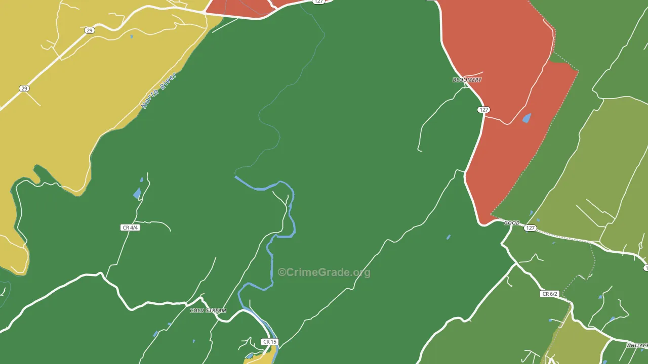 Bloomery, WV Map of Burglary Rates
