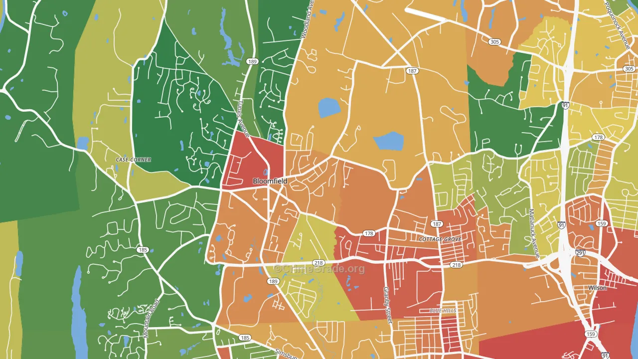 Bloomfield, CT Map of Burglary Rates