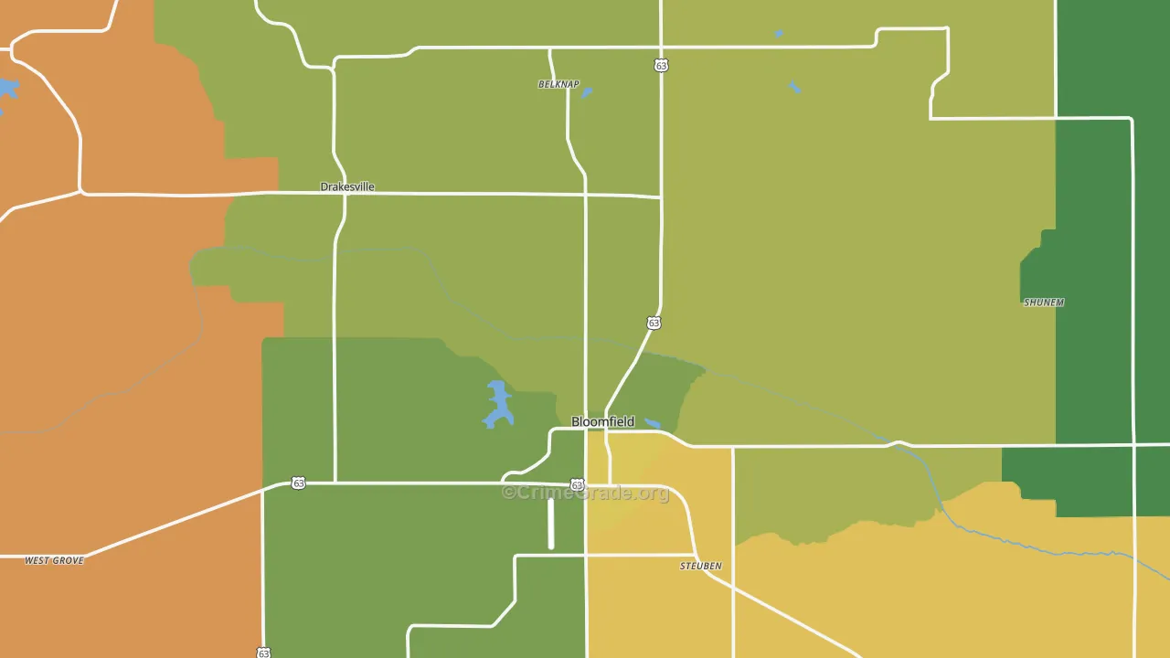 Bloomfield, IA Map of Burglary Rates