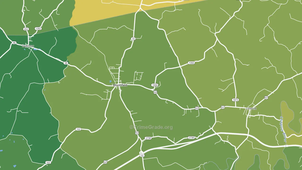 Bloomfield, KY Map of Burglary Rates