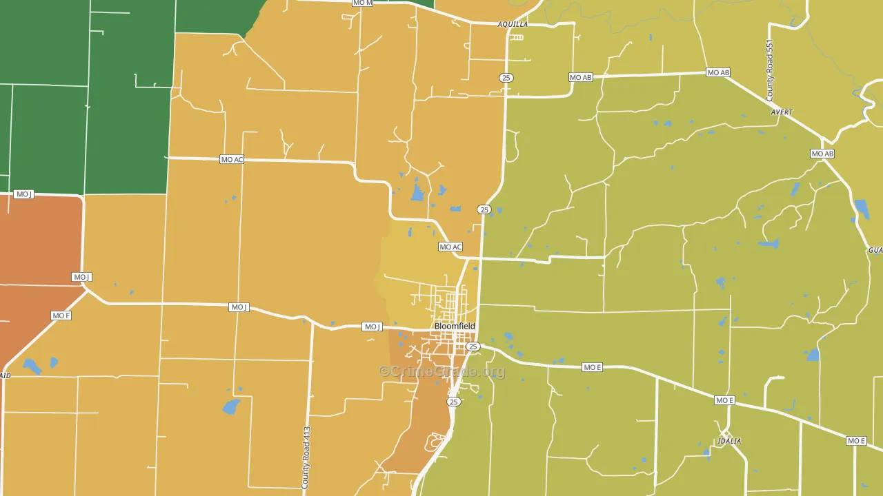 Bloomfield, MO Map of Burglary Rates