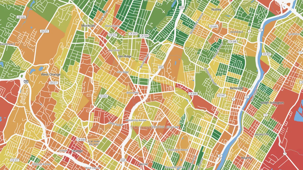 Bloomfield, NJ Map of Burglary Rates
