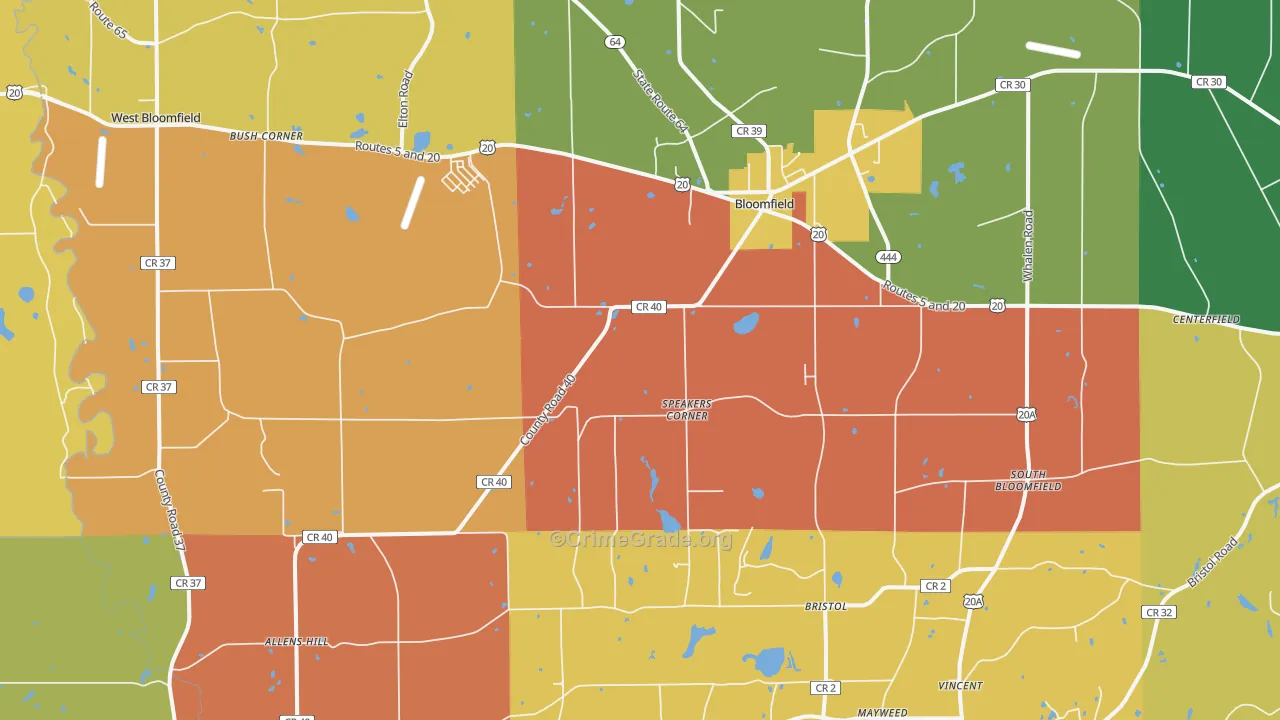 Bloomfield, NY Map of Burglary Rates