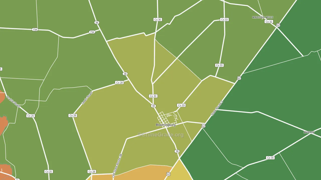Bloomingburg, OH Map of Burglary Rates