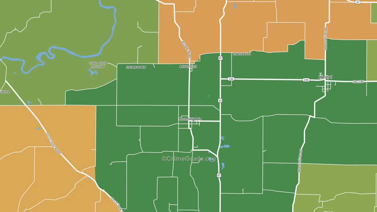 Bloomingdale, IN Map of Burglary Rates