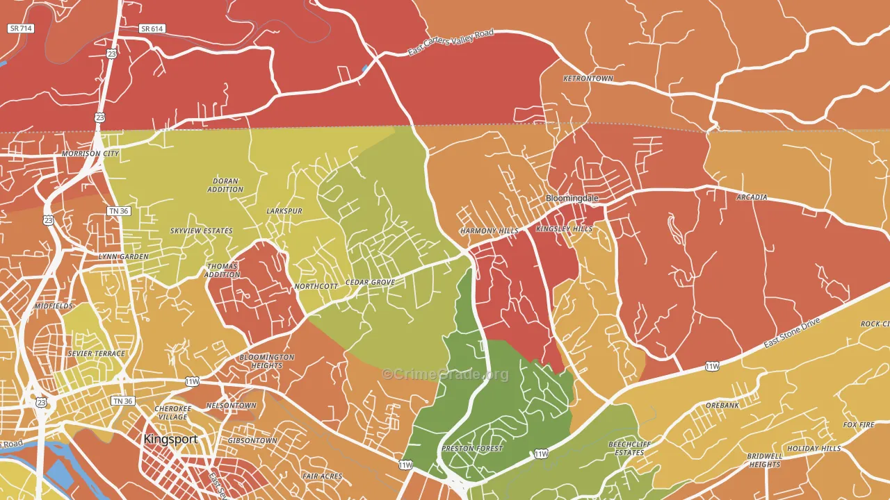Bloomingdale, TN Map of Burglary Rates