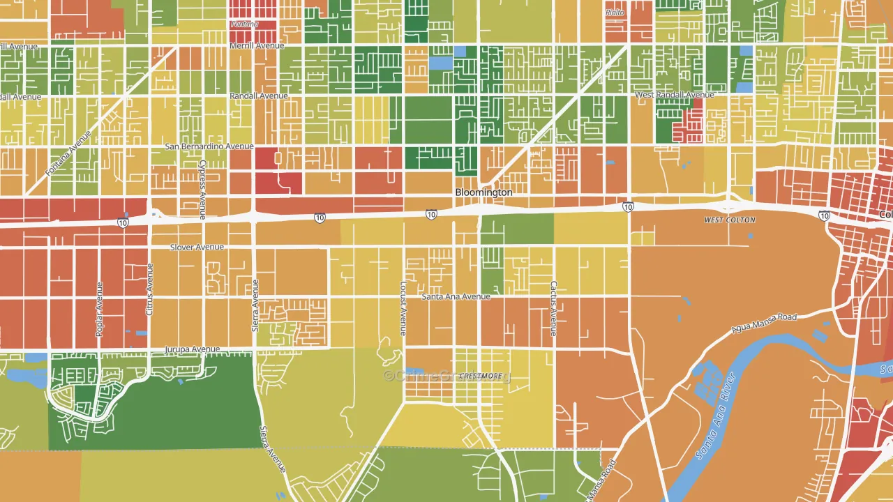 Bloomington, CA Map of Burglary Rates