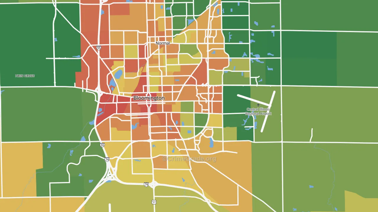 Bloomington, IL Map of Burglary Rates