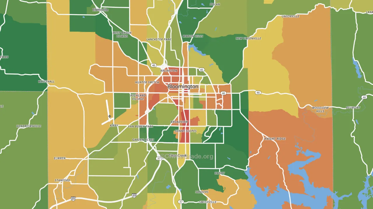 Bloomington, IN Map of Burglary Rates