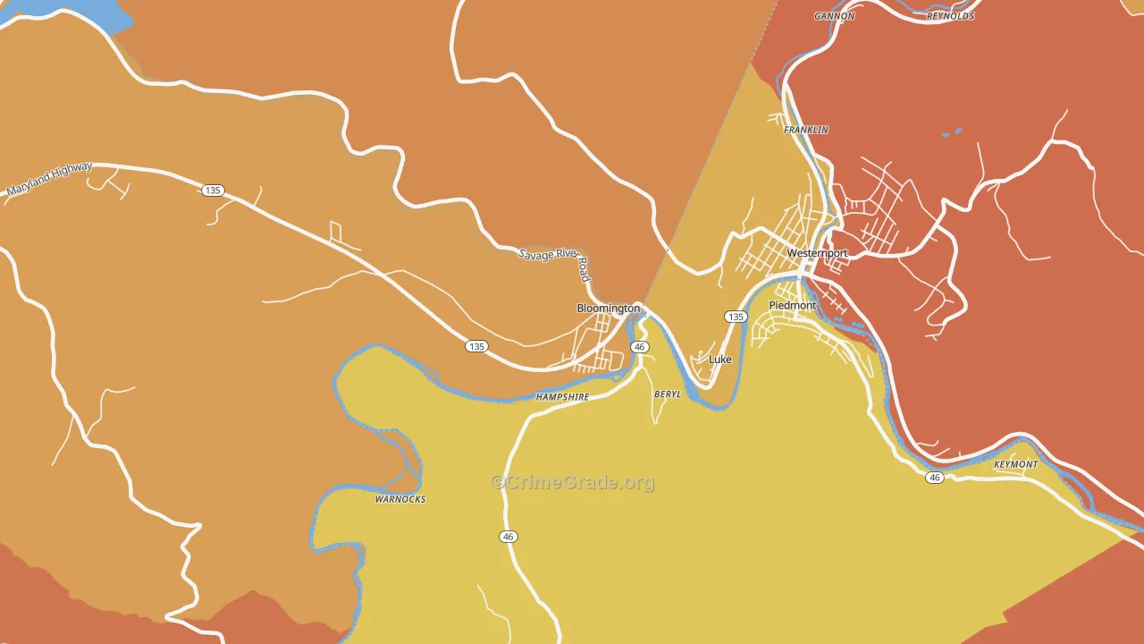 Bloomington, MD Map of Burglary Rates