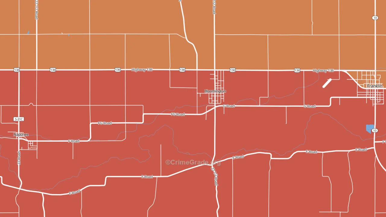 Bloomington, NE Map of Burglary Rates