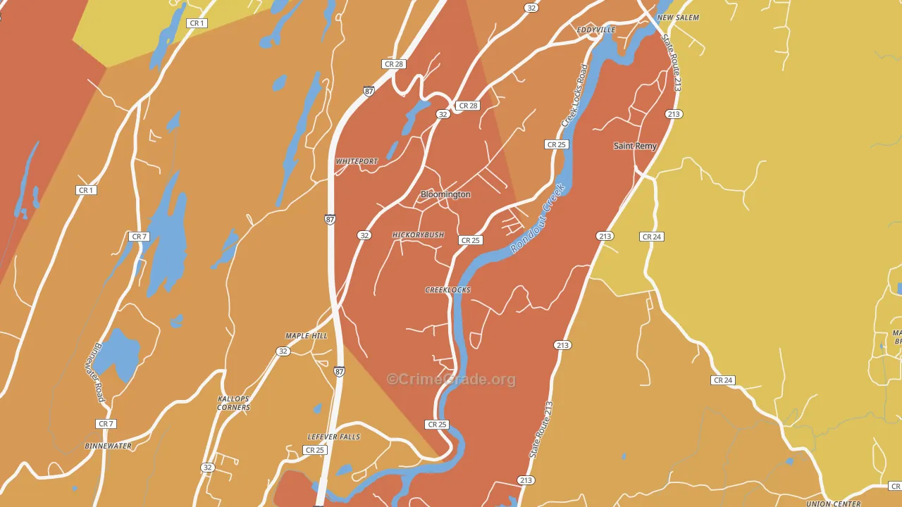 Bloomington, NY Map of Burglary Rates