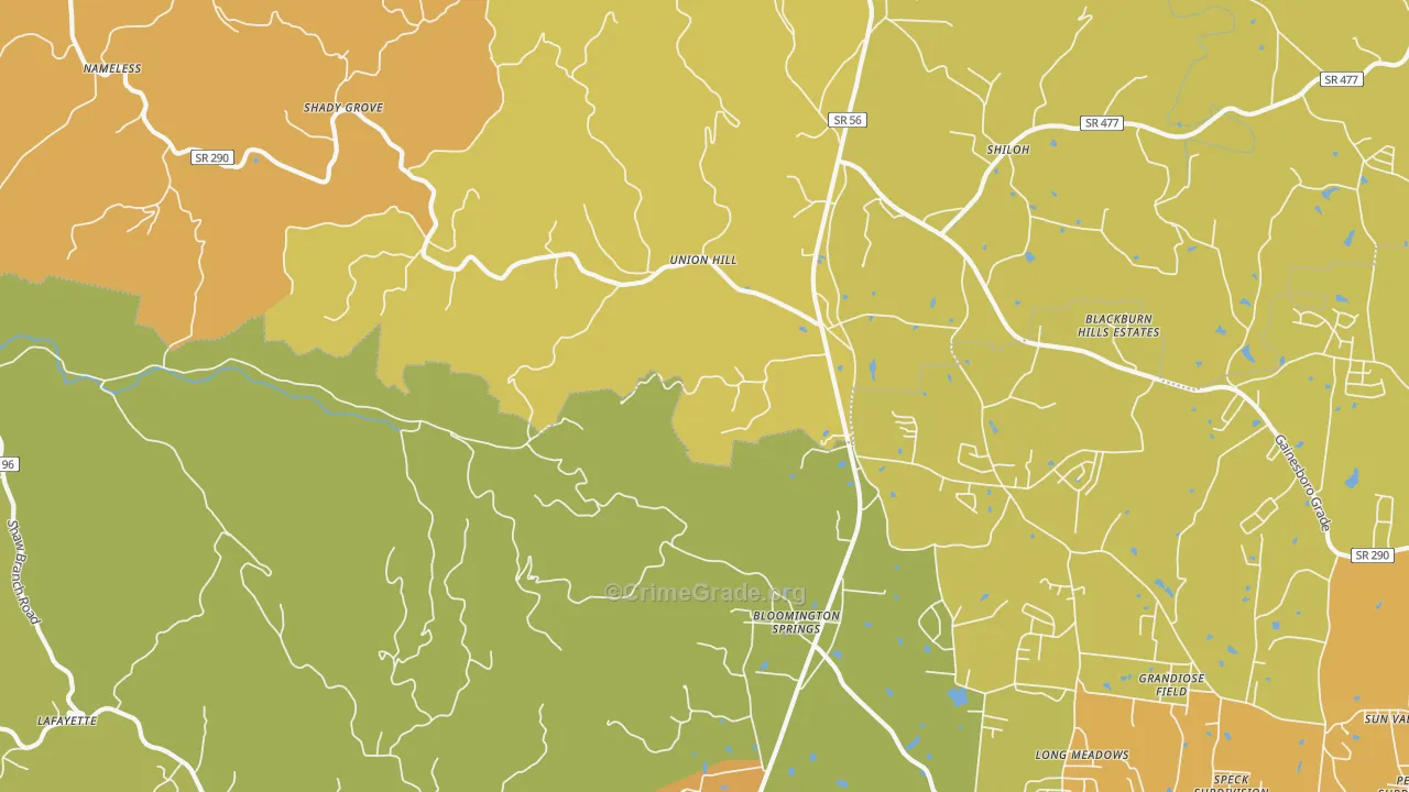 Bloomington Springs, TN Map of Burglary Rates