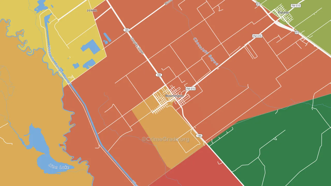 Bloomington, TX Map of Burglary Rates