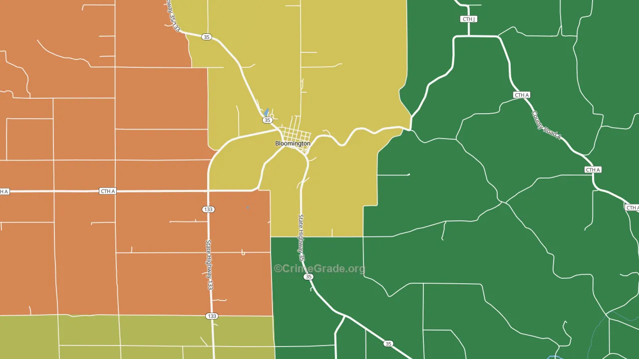 Bloomington, WI Map of Burglary Rates