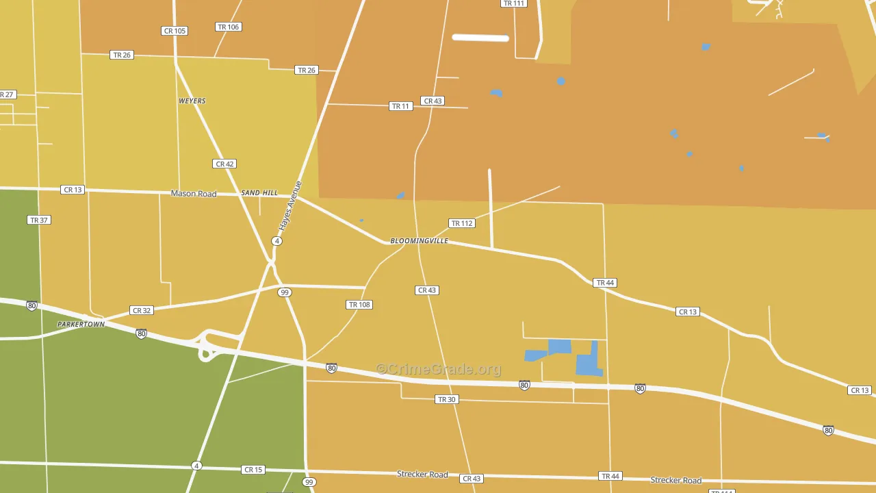Bloomingville, OH Map of Burglary Rates